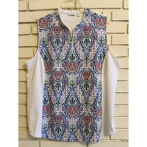 Lady Hagen Shirt Women Sz XXL White Floral Quarter Zip Sleeveless Top Golf